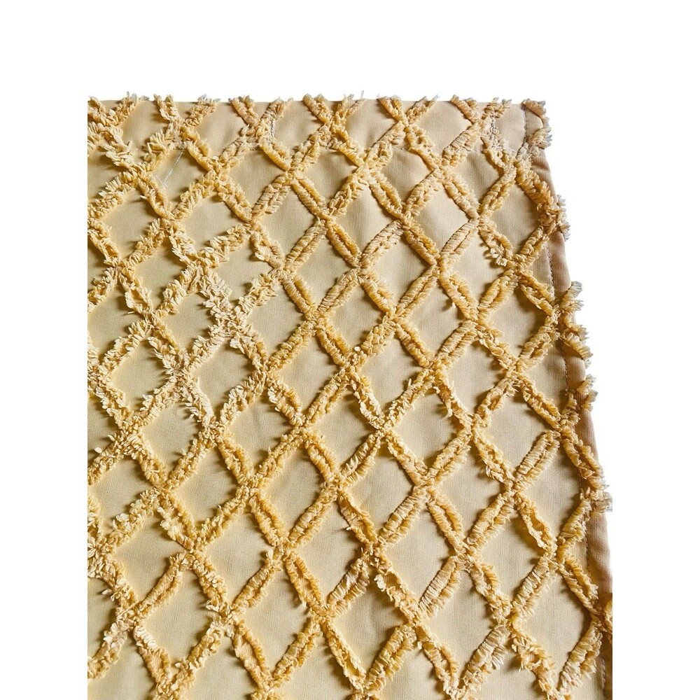 Chenille Shower Curtain Yellow Diamond Pattern Retro Cottagecore Cotton  72 X 72